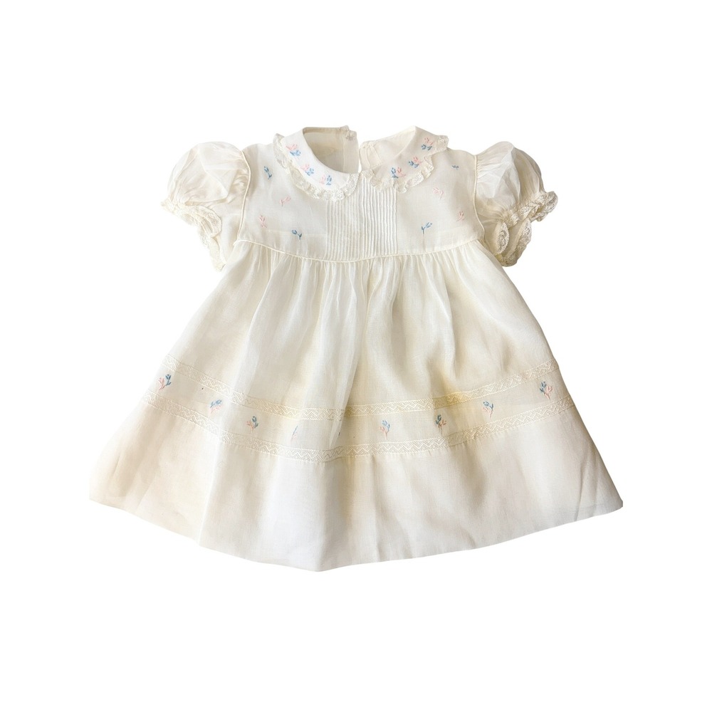 Vtg 60s Handmade Baby Christening Dress Embroidered Lace Victorian Coquette
